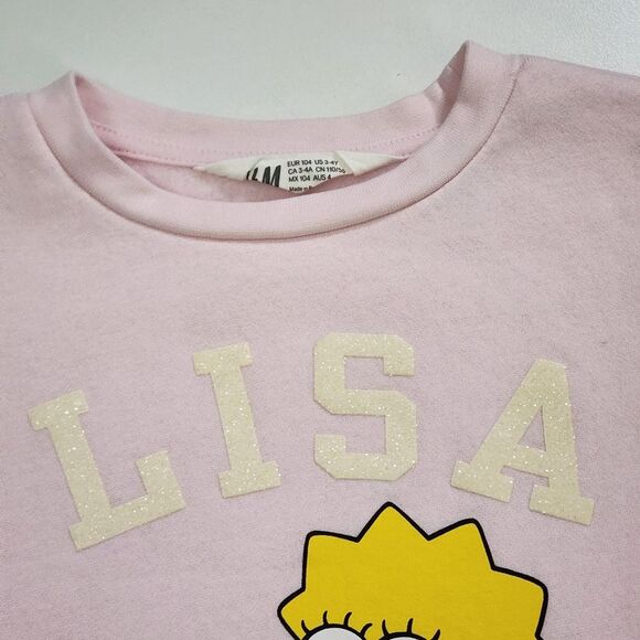 H&M Girls The Simpsons Lisa Pink Flower 3D Gems Sweatshirt Sweater Size 3-4 - Picture 8 of 10